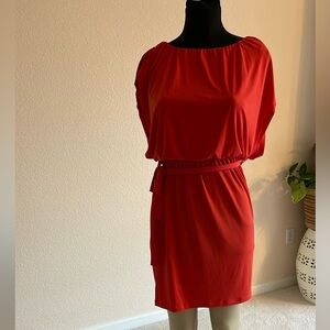 Enfocus Studio Red Ruched Cowl Neck Sheath Dress